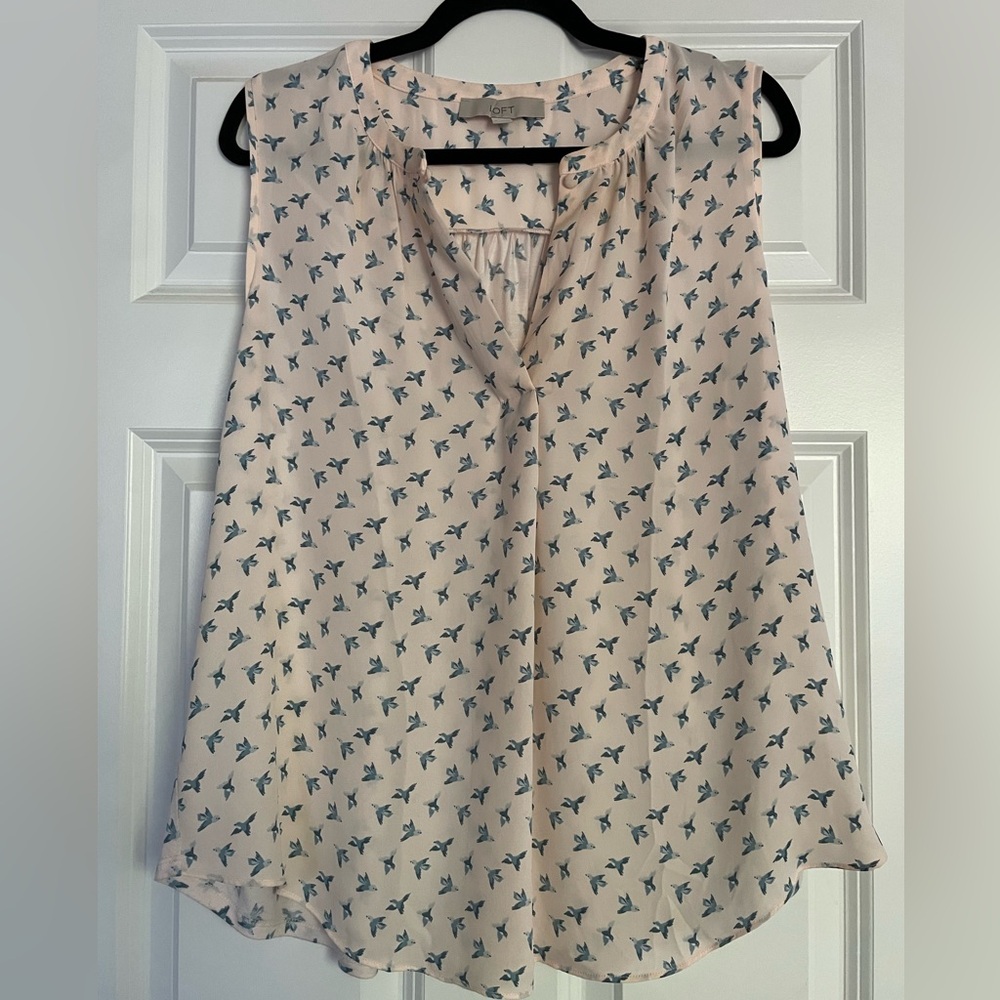 LOFT mixed-media sleeveless blouse - bird print